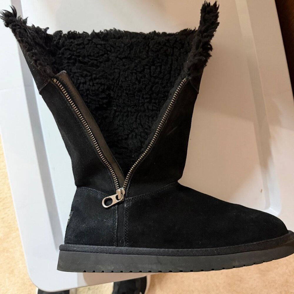 Koolaburra By UGG Aribel Tall Boots Womens Size 9 Black Suede Shearling - Picture 8 of 12